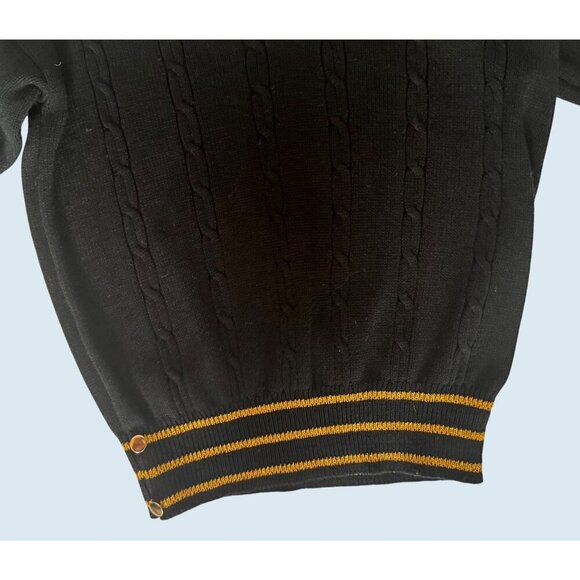 Vintage COUNTERPARTS Black Cable Knit Gold Trim V Neck Sweater 80s / 90s Size M - Picture 4 of 8